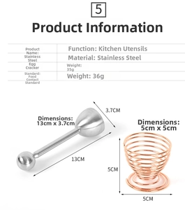 Detailed size specifications for stainless steel egg topper and rose gold spiral cup