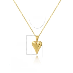 Detail showing 25mm gold heart pendant dimensions and 45cm copper chain length specifications