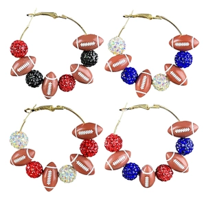 Créoles Football Alliage Strass Scintillant Sport Thème Perles Bijoux Pour Femmes Cheerleader Jour De Match Mode