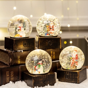 Christmas Snow Globe Music Box LED Light Santa Claus Snowman Plastic Desktop Ornament Festive Decor