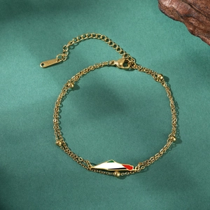 Gold double-layered stainless steel beaded bracelet featuring Palestine map charm