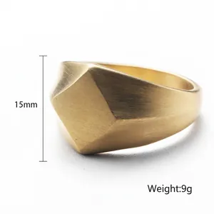 Minimalist rhombic gold-plated stainless steel ring with brushed matte finish for women
