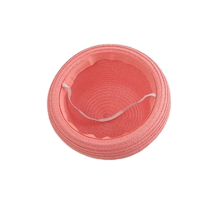 Chapeau de paille rose corail pour enfant avec bandeau et mentonnière élastique