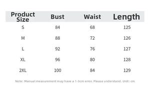 Detailed size chart for jacquard dress showing bust, waist, and length in centimeters