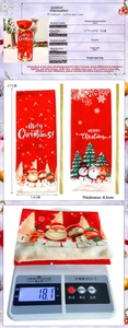 Detailed size and weight chart for Santa themed wine bottle cover with measurements