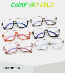 Detail shot of square anti-blue light glasses frames in six various color combinations