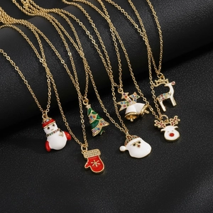 Christmas necklaces collection with Santa Claus, reindeer and tree enamel gold pendants