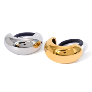 Minimalist stainless steel hair ring set in gold and silver finish with elastic tie