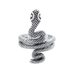 Vintage silver snake ring with textured scale patterns in a minimalist punk style