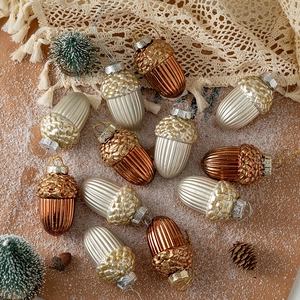 Christmas Acorn Ornaments Glitter Metallic Pinecone Star Heart Hanging Tree Decorations Festive Holiday Decor