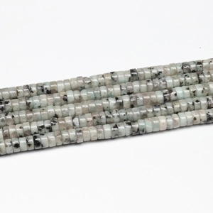 Natural disc stone spacer beads for DIY jewelry making in grey green with black spots