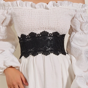 Vintage Wide Lace Corset Belt Faux Leather Elastic Waist Cincher Snap Button Closure Elegant Fashion Women Accessory