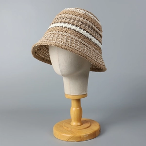 Knitted hollow stripe bucket hat with colorful breathable sun protection design