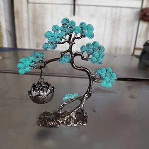 Classic pine tree and crane censer holder with hanging lotus incense burner