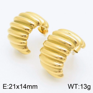 Stainless Steel 18K Gold Plated Croissant Hoop Earrings For Women Pleated Texture Geometric C-Shaped Ins Style Earrings Jewelry