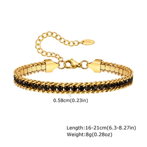 Detail showing 0.58cm gold chain with black zircon stones and K18 hallmark tag
