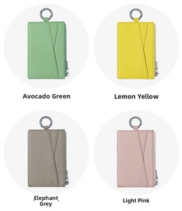 Litchi pattern leather coin purses in green, yellow, grey and pink colors