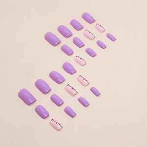 Lilac purple and pink vine pattern fake nails in a medium square shape set