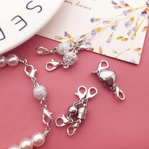 Silver magnetic jewelry clasps in heart and sphere shapes for DIY necklaces and bracelets