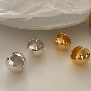 Polished S925 sterling silver ball hoop earrings in gold and silver finishes