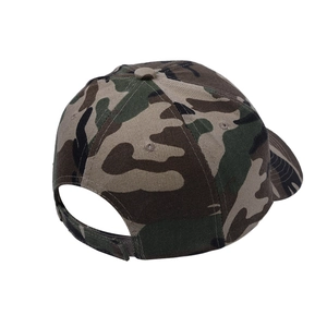 Rear 45-degree view of camouflage baseball cap with adjustable strap and breathable eyelets