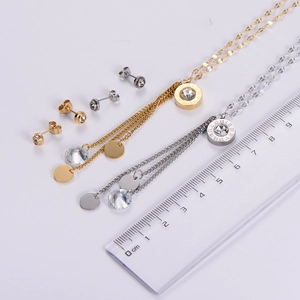 Detailed size measurement of roman numeral jewelry set with tassel and cubic zirconia
