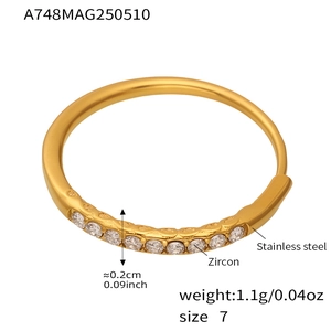 Detail showing 0.2cm width and 1.1g weight of gold plated zircon band ring