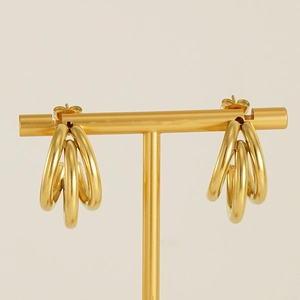 Irregular multi-layer 18K gold plated stainless steel stud earrings in avant-garde style