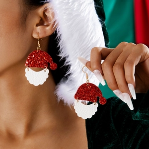Boucles D Oreilles Chapeau De Noël Barbe Paillettes Cuir Acrylique Fête Mignon Accessoire De Mode Pour Femmes