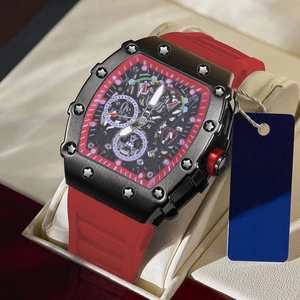 Reloj deportivo automático para hombre con correa de caucho roja y esfera de esqueleto