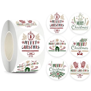 Merry Christmas Round Label Stickers Coated Paper Roll Gift Wrapping Decoration Envelope Seals Festive Greeting Labels