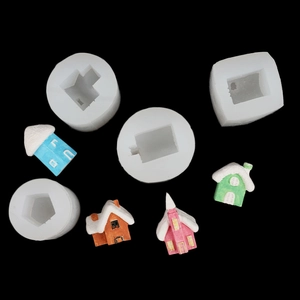 3D miniature house silicone mold set for aromatherapy candles and chocolate cake decoration