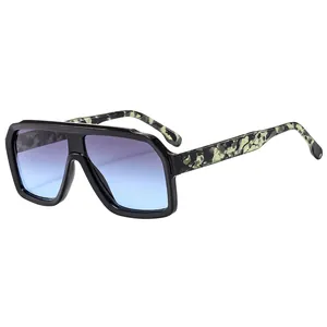 Fashion oversized sunglasses with blue purple gradient lenses and camo temples