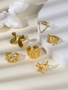 Detailed collection of 18k gold plated stainless steel rings featuring butterfly and starfish