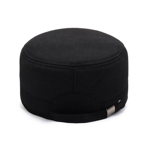 Casquette militaire noire pour homme en sergé avec boucle métallique réglable à l'arrière