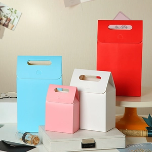 Gift Boxes Kraft Paper Portable Handle Flip Top Solid Color Simple Minimalist Packaging Bags