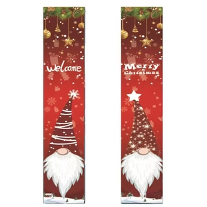 Détails des bannières de porte rouges Merry Christmas et Welcome avec motifs de gnomes