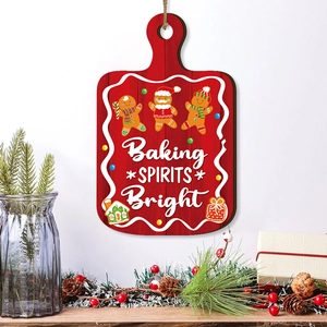 Christmas gingerbread man wooden tray sign with Baking Spirits Bright text for wall decor