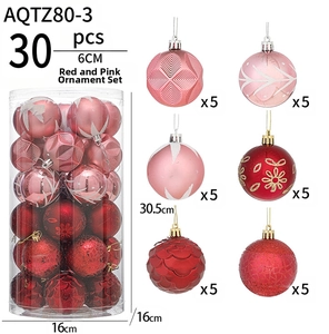 Detail of 30-piece set of 6cm red and pink Christmas ball ornaments in storage barrel