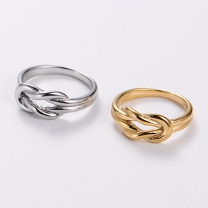 Minimalist Knot Ring 304 Stainless Steel 18K Gold Plated Lucky Concentric Tie Design Polished Jewelry For Women Men