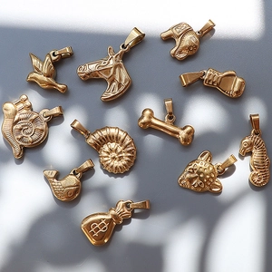 Various 18K gold-plated titanium steel animal charms including horse, elephant and bird