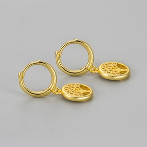 Elegant gold tree of life hoop earrings with micro-pave cubic zirconia accents