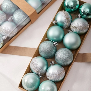 6cm hand-painted Christmas ball ornaments in mint green and silver with luxury box