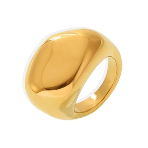 Minimalist wide gold-plated stainless steel ring with a smooth polished texture