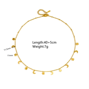 Gold stainless steel moon and star pendant necklace 40+5cm length specifications