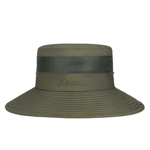 Olive green breathable sun hat for hiking featuring mesh vents and Outdoors embroidery