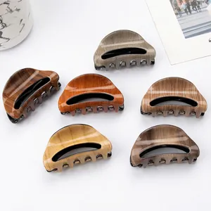 Hair Claw Clip Large Non-Slip Strong Hold Faux Wood Grain Plastic Retro Korean Style For Women Girls Daily Hair Accessory