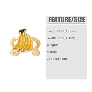 Detail showing banana-shaped gold copper ear cuff with yellow enamel and 1.0cm length