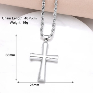 Detailed size and weight chart for the polished silver cross pendant necklace jewelry