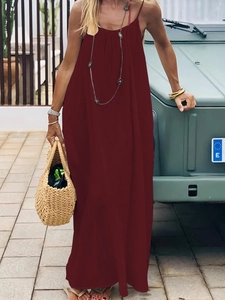 Detail view of wine red backless maxi dress in ice silk texture for summer beach vacation
